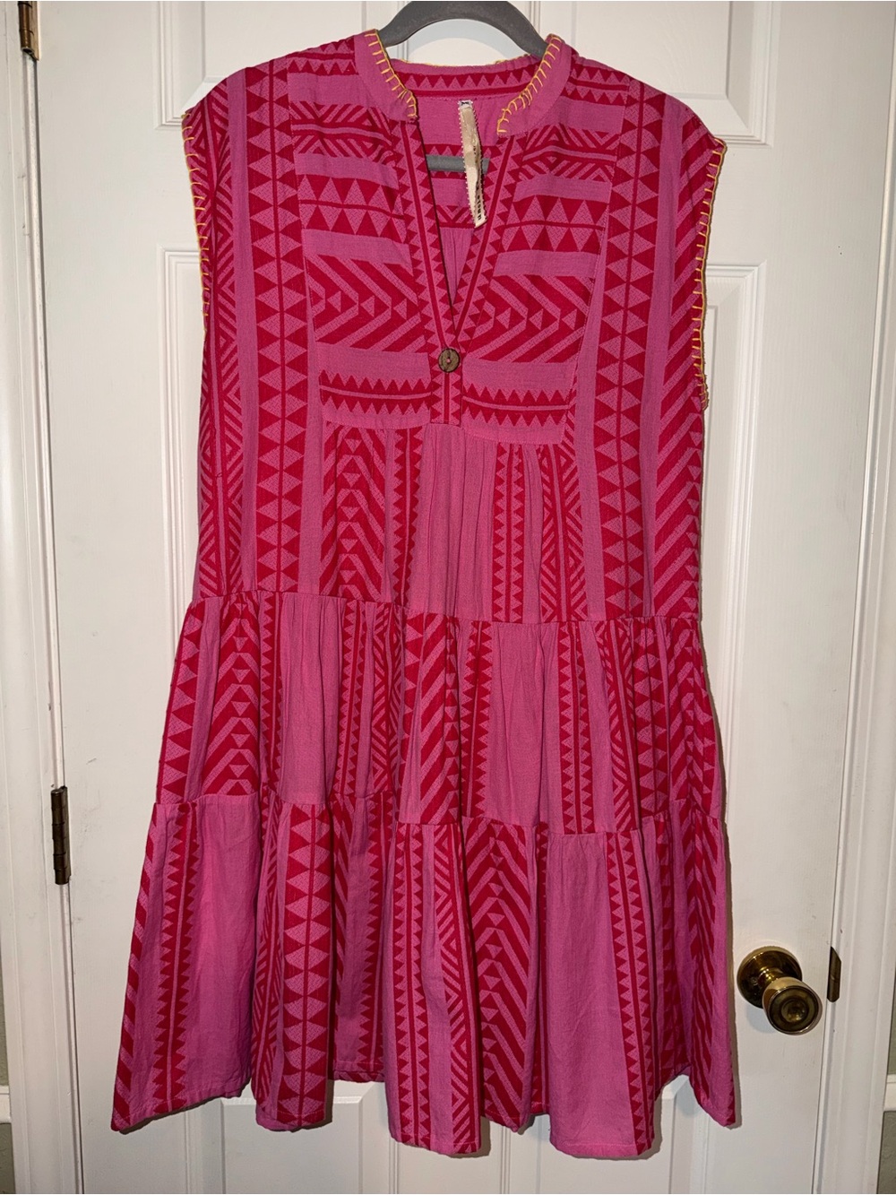 Uncle Frank Two-Tone Pink Geometric Tiered Mini Dress